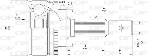 OPEN PARTS Шарнирный комплект, приводной вал CVJ5544.10